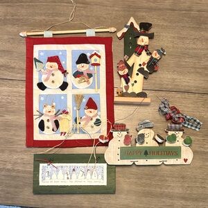 Festive Snowman Signs and Holiday Decor Set